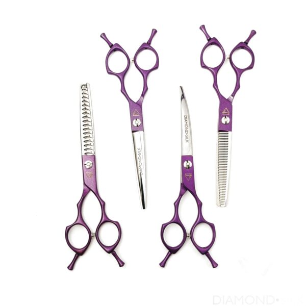 Set de 4 tijeras de Acero con mango morado de 6.5 pulgadas 2